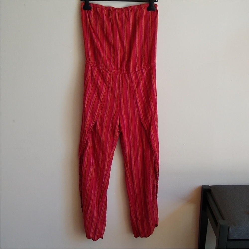 DREW Red Emerson Strapless Split Leg Romper Linen